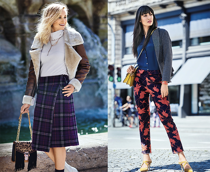 
Jupe &agrave; carreaux et slim fleuri  - burda style
