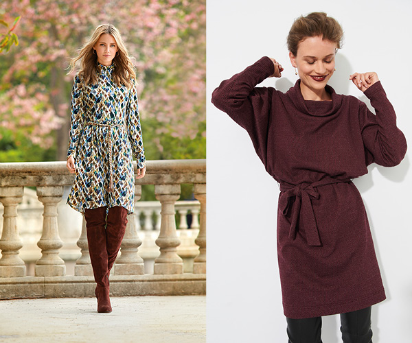 Robe à col montant et robe pull avec ceinture à nouer Robe à col montant et robe pull avec ceinture à nouer