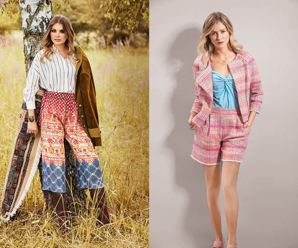 Pantalon large et short en tweed avec galon &agrave; franges
