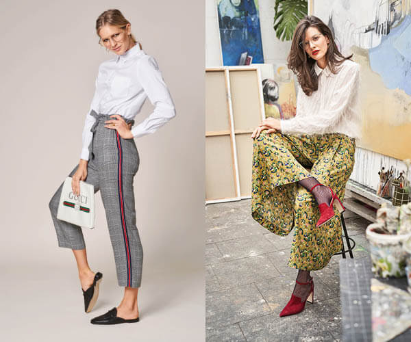 Pantalon 7/8e &agrave; la ligne paper bag et jupe-culotte &agrave; plis sur le devant