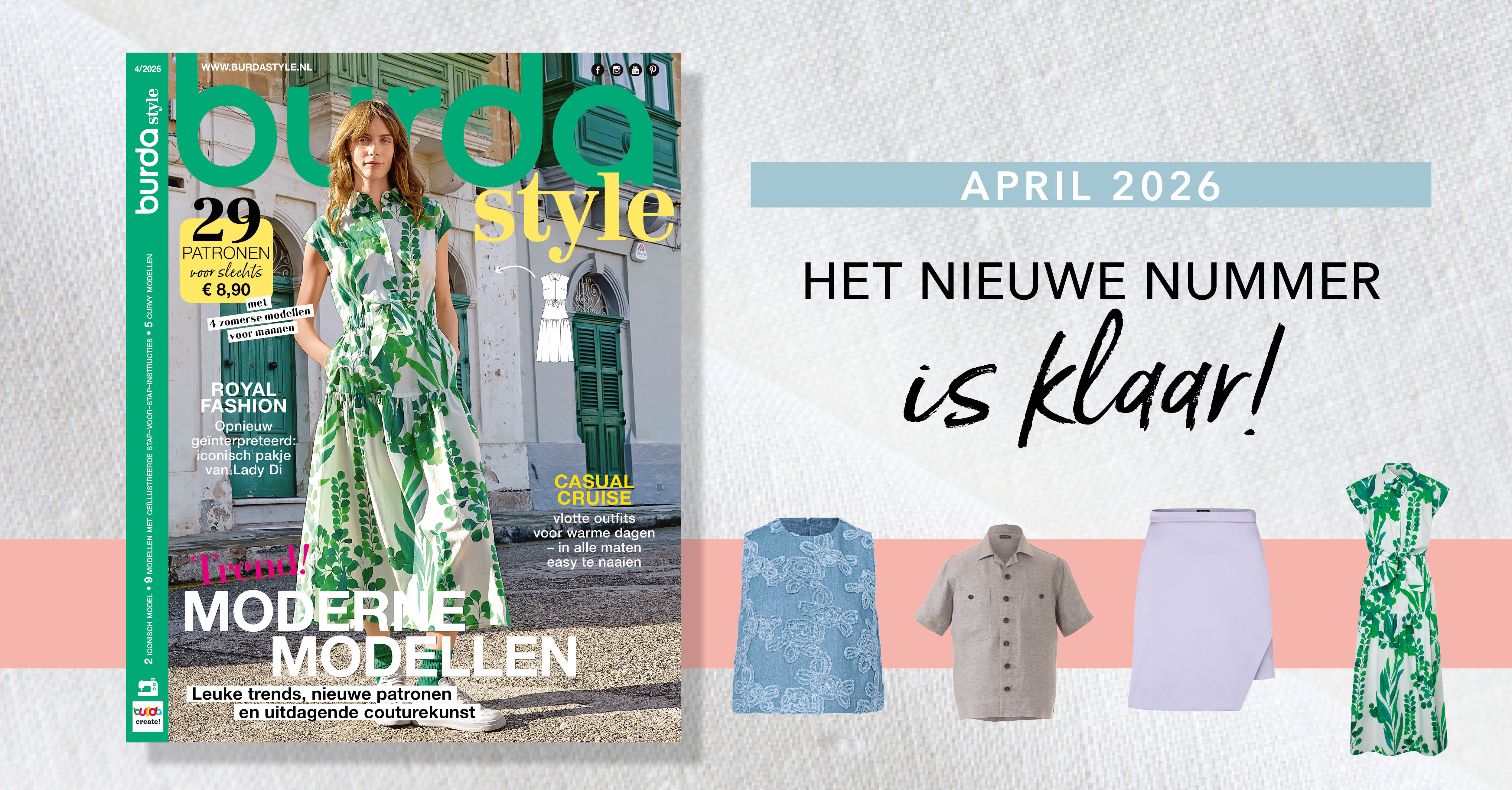 Trendy mode voor de maand april, burda style 4/2026 