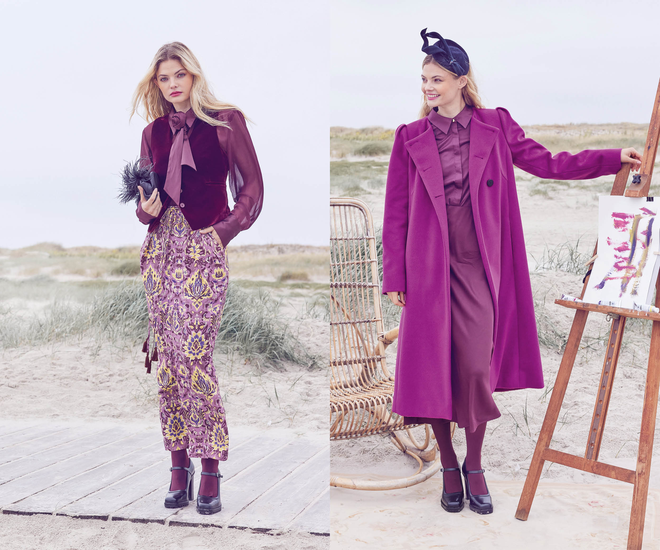 Boho en bordeaux : des patrons f&eacute;minins aux d&eacute;tails vintage, en nuances de bordeaux et bleu