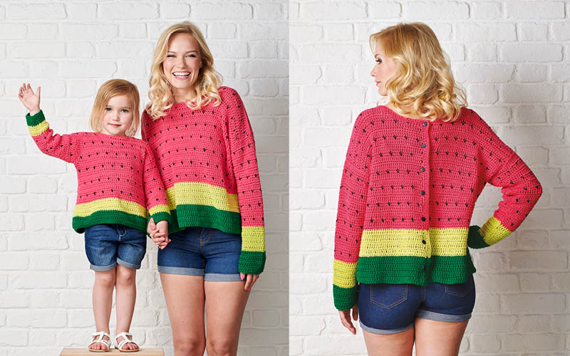 Un duo mère-enfant vitaminé avec ce pull pastèque au crochet