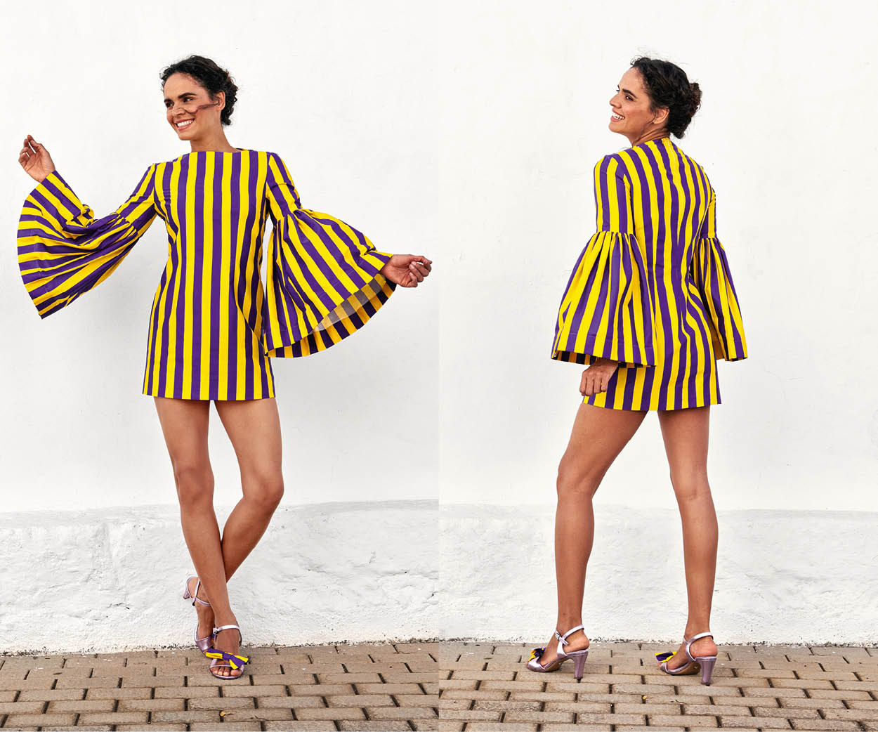 Mod&egrave;le de lecteur : une robe &agrave; manches trompettes