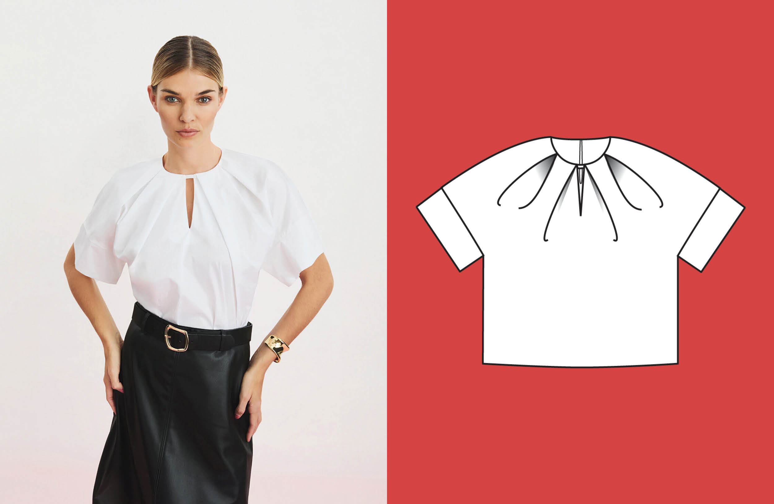 De minimalistische blouse van witte popeline