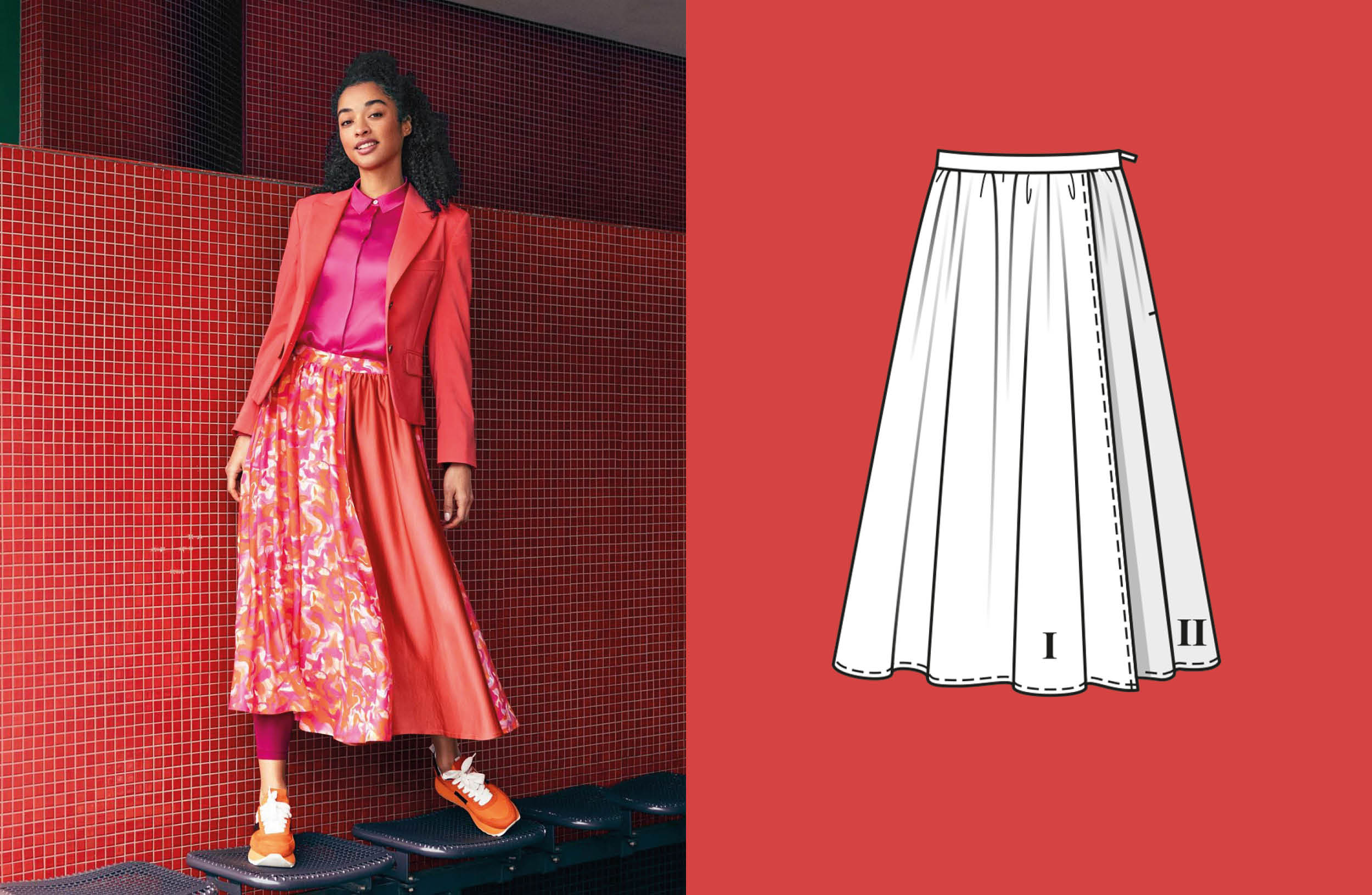 De vloeiende midi-rok met print