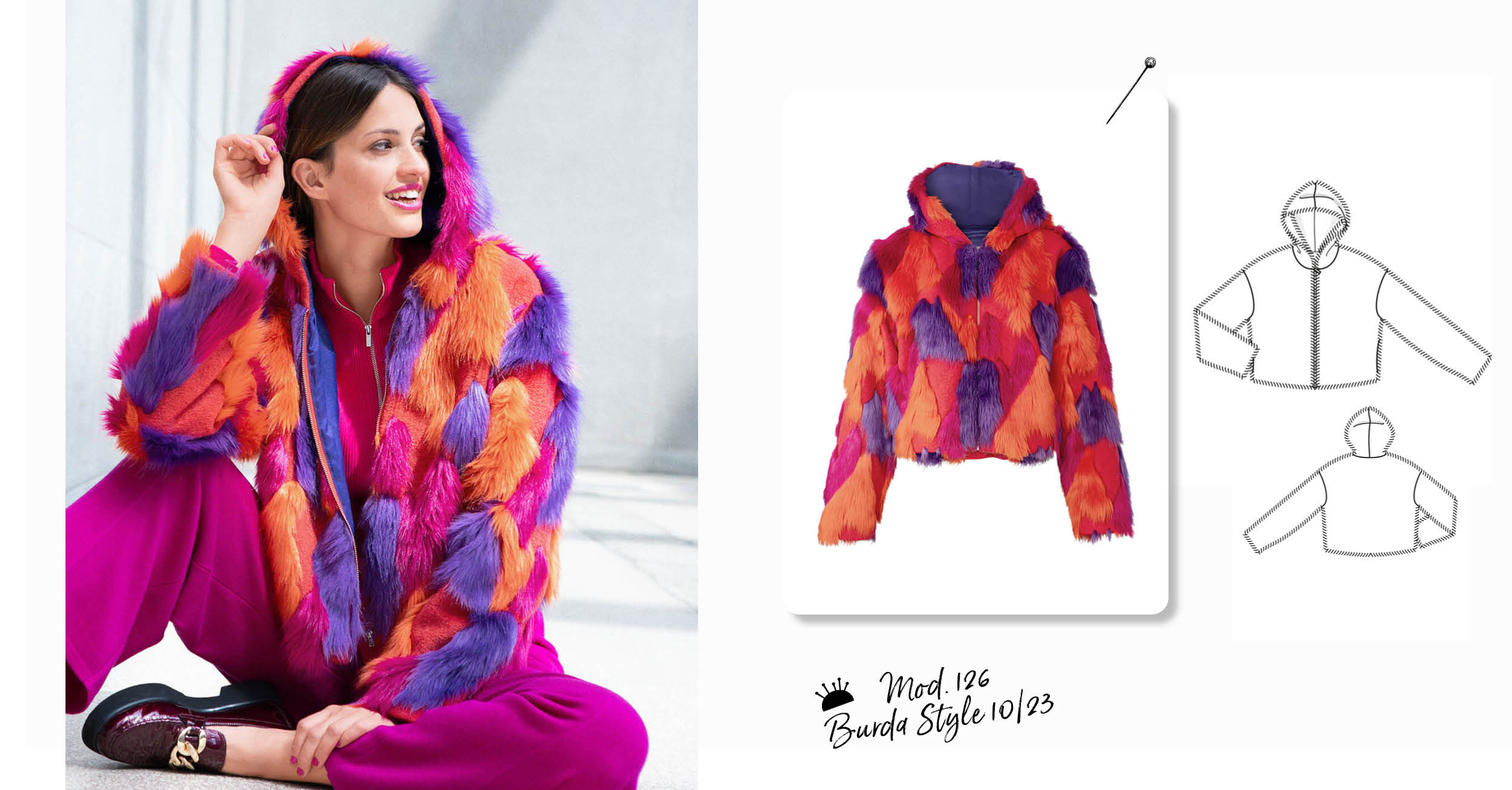 Veste en peluche multicolore : la couture originale Veste en peluche multicolore : la couture originale